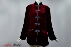 Red velvet coat with plaited buttons